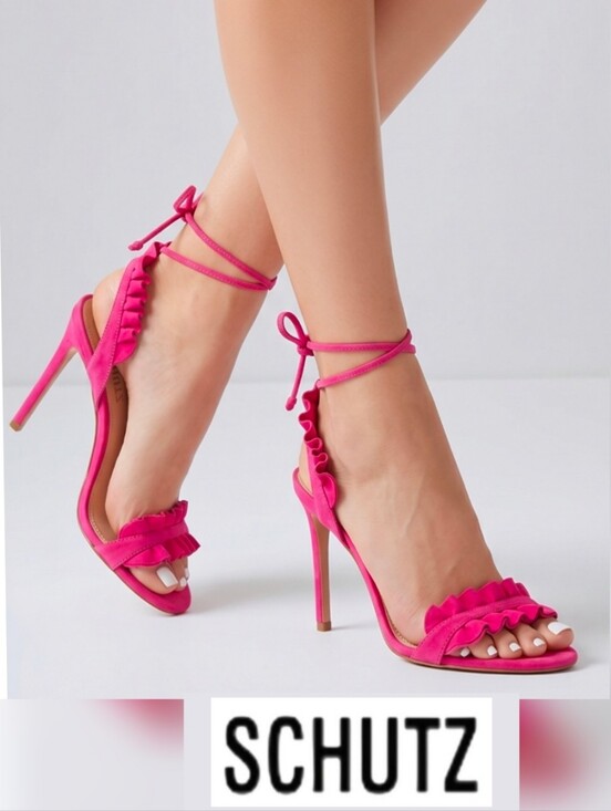 SCHUTZ Shoes - SALE Schutz PINK Suede Ruffle Embellishment Sandals Heels 4" Heels